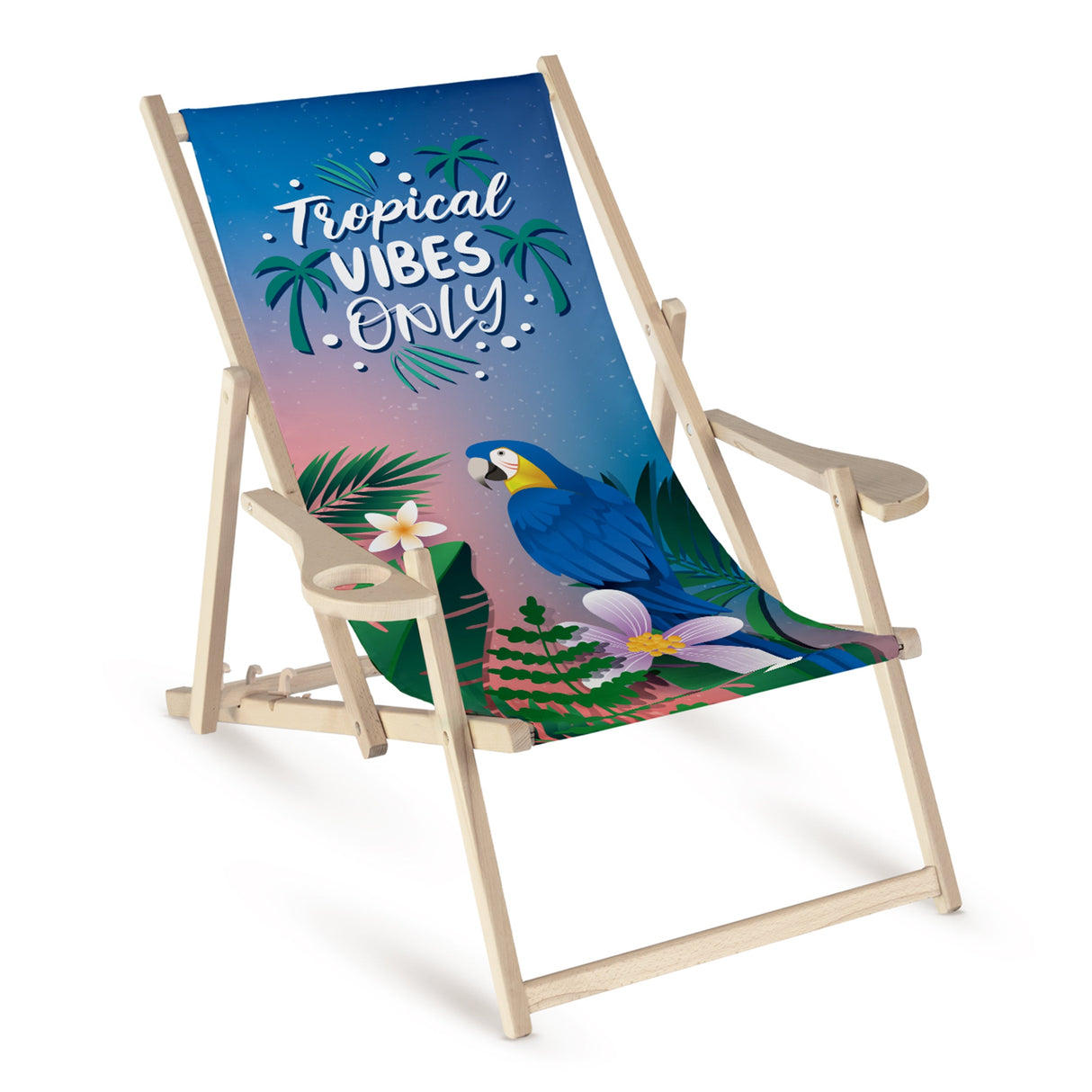 Holzliegestuhl mit Armlehne Tropical vibes only