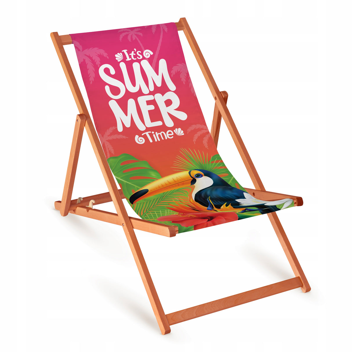 Holz-Liegestuhl Summer Fullprint mit orangefarbenem Gestell