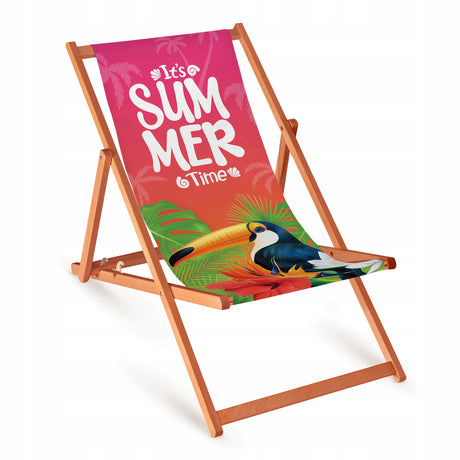 Holz-Liegestuhl Summer Fullprint mit orangefarbenem Gestell