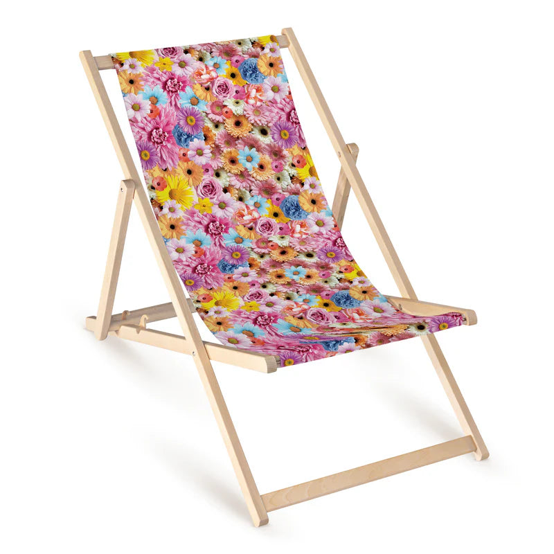 Holzliegestuhl mit PFLANZEN-Druck