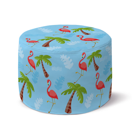 Runder Pouf-Fußhocker Flamingos und Palmen