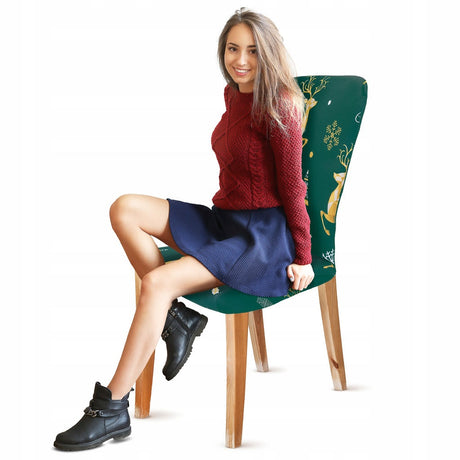 Stuhlhusse mit weihnachtlichem Rentier-Motiv, Grün