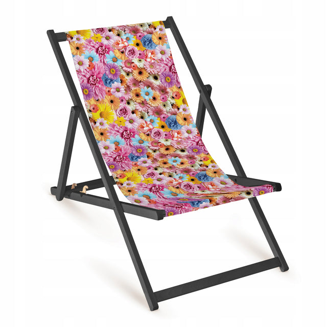 Holz-Liegestühle Premium-Druck mit schwarzem Gestell