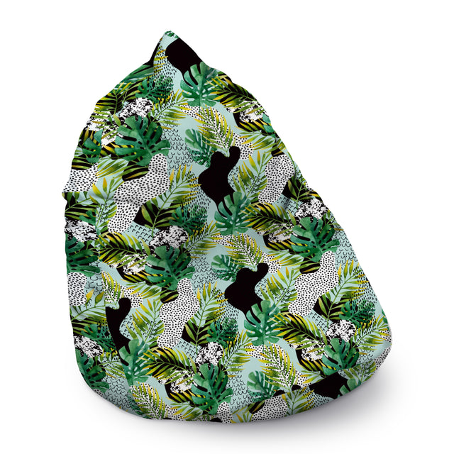 Bean Bag Sitzsack, 80 x 80 x 120 cm, Sitzkissen, mit Tragegriff Boden, Sitzsack Bubibag mit Füllung Green Leaves Collage