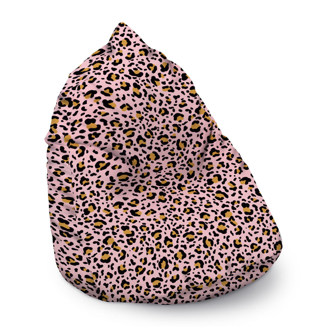 Bean Bag Sitzsack, 80 x 80 x 120 cm, Sitzkissen, mit Tragegriff Boden, Sitzsack Bubibag mit Füllung Leopard Rosa