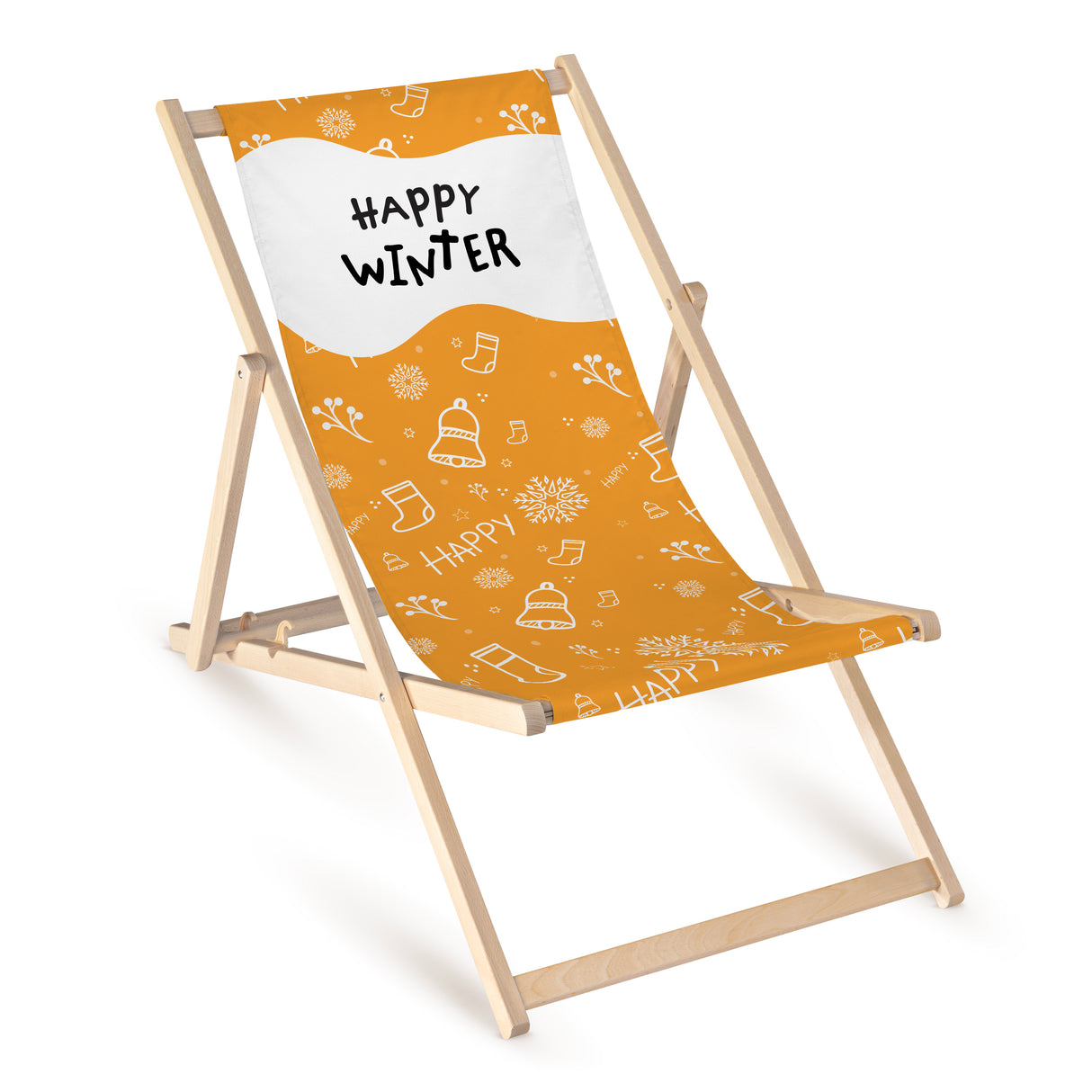 Chaise longue en bois doré avec imprimé HAPPY WINTER