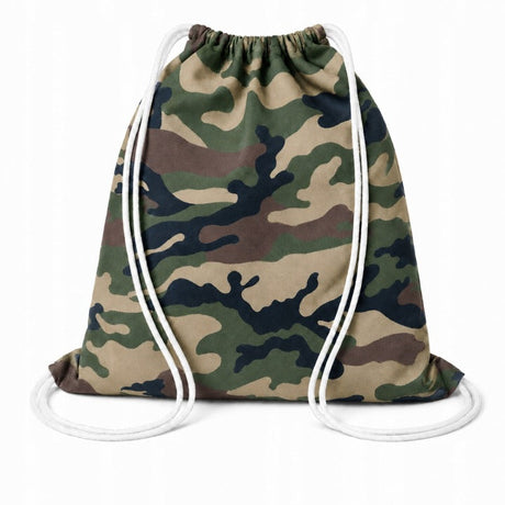 Baumwoll-Turnbeutel Camouflage 340x400mm Kordeln: Weiß
