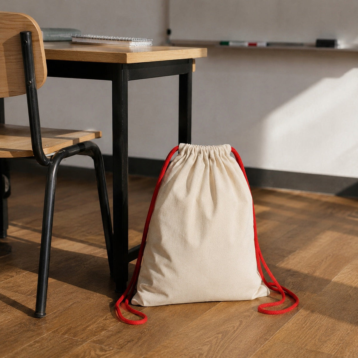 Baumwolltasche 370 × 450 mm Natur Kordeln: rot