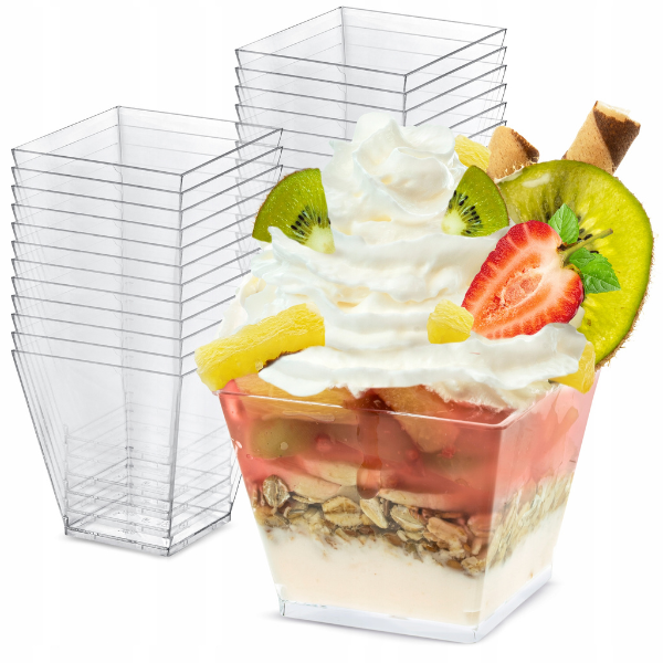 50 Stück Mini-Dessertbecher 200ml Aus Plastik – Inkl. Löffel, Transparent, Perfekt Für Party & Catering