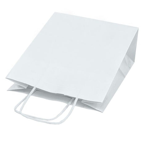 Papiertüte mit gedrehtem Tragegriff, 180 x 80 x 225 mm – Weiß