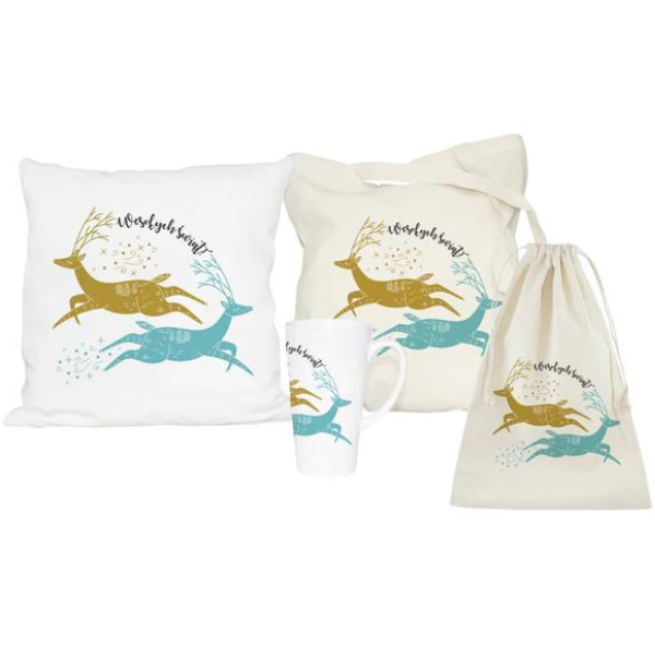Weihnachtsset BEUTEL, KISSEN, TASCHE & BECHER Frohe Weihnachten