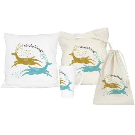 Weihnachtsset BEUTEL, KISSEN, TASCHE & BECHER Frohe Weihnachten
