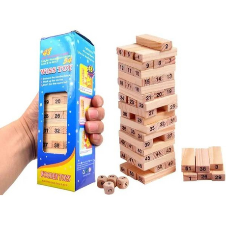 Holzbausteine Jenga TURM 54 Stück + Würfel