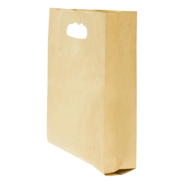 Faltenbeutel 220x80x325mm mit ausgestanztem Griff BRAUN (25 Stück)