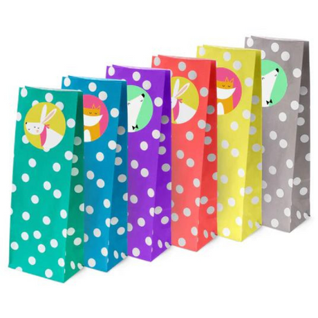 Papiertüten für Süßigkeiten 100x70x280mm (6 Stück) - Tiere