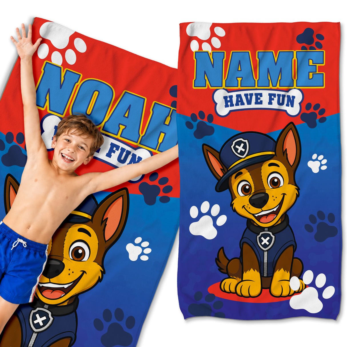 Schnelltrocknendes Strandhandtuch 150x80 cm PAW PATROL + NAME Personalisierbar