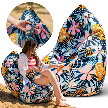 Bean Bag Sitzsack, 80 x 80 x 120 cm, Sitzkissen, mit Tragegriff Boden - Blumen