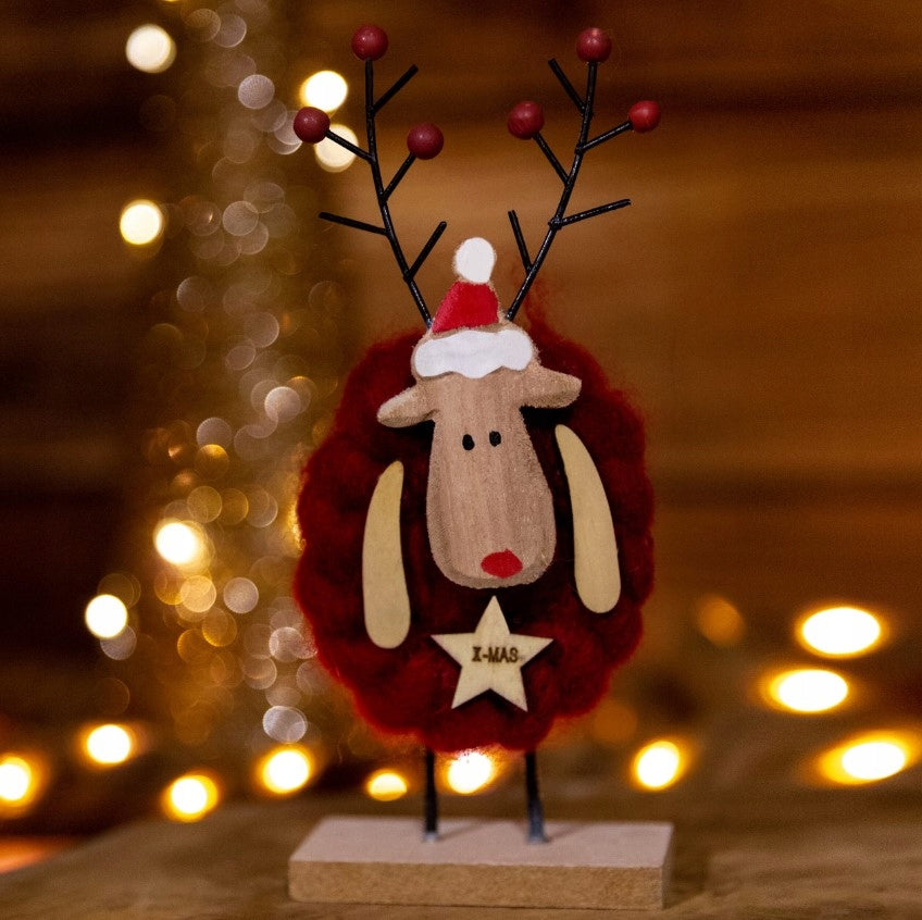 Weihnachtsfigur eines Mädchens auf Skiern, stehende Holzdekoration, 6 x 11 x 12 cm