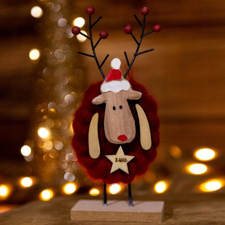 Weihnachtsfigur eines Mädchens auf Skiern, stehende Holzdekoration, 6 x 11 x 12 cm