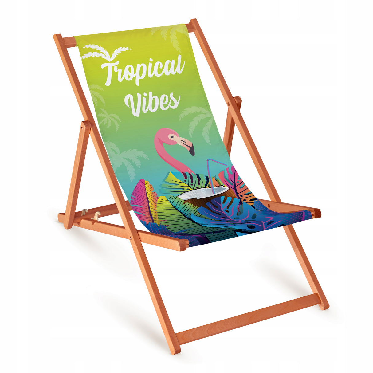 Holz-Liegestuhl Tropical Vibes Fullprint mit orangefarbenem Gestell