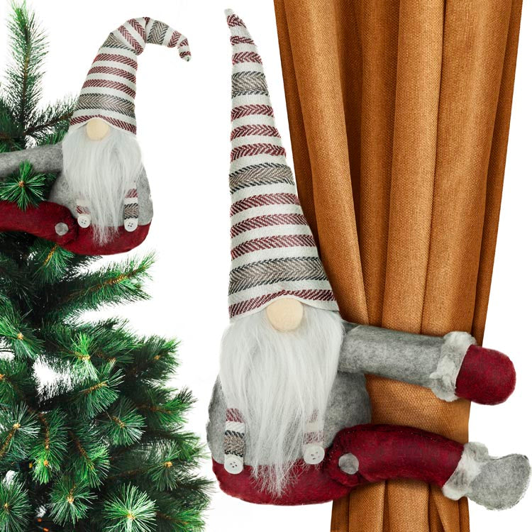 Weihnachtself mit Geschirr, rot und grau, 60 cm