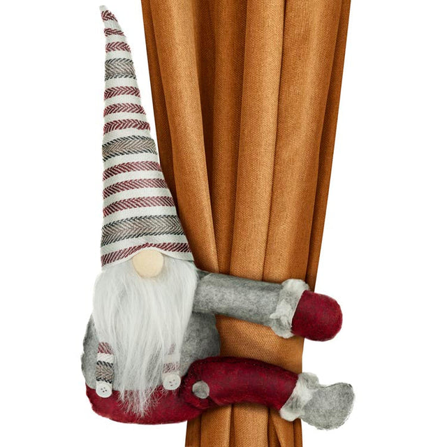 Weihnachtself mit Geschirr, rot und grau, 60 cm