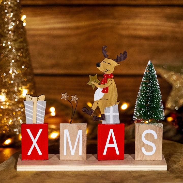 Weihnachtsfigur aus Holz XMAS mit Weihnachtsbaum