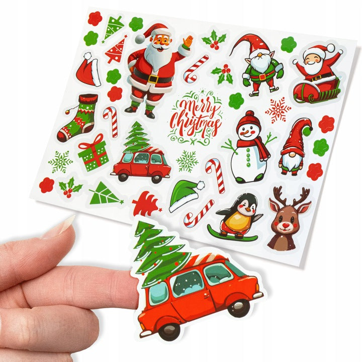 Weihnachtsaufkleber Weihnachtsmann Schneemann Kobold