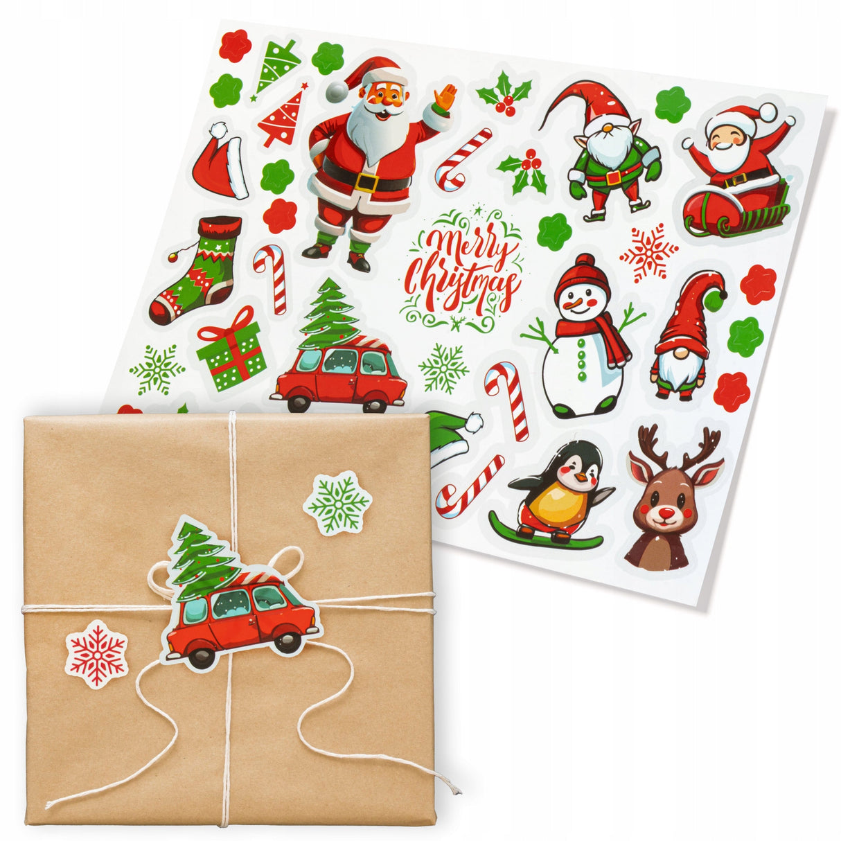 Weihnachtsaufkleber Weihnachtsmann Schneemann Kobold