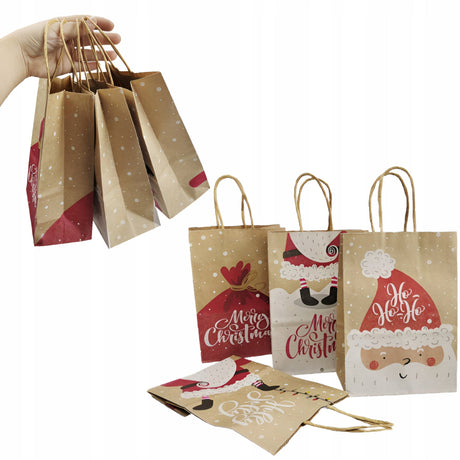 Papiertüte mit gedrehtem Henkel 270x110x210 braun Weihnachtsmuster 4 St.
