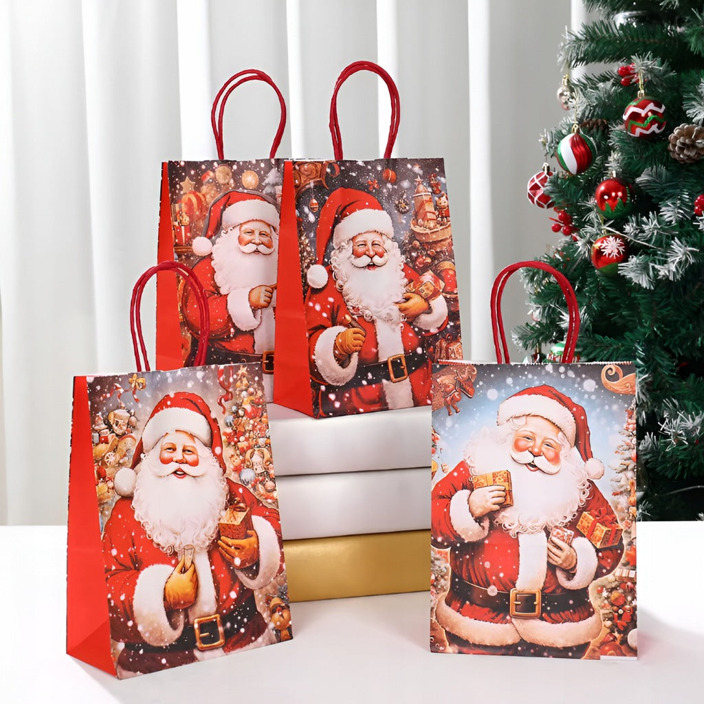 Papiertüte mit gedrehtem Henkel 270x110x210mm rot kariertes Weihnachtsmuster 4St.