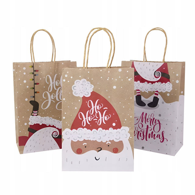 Papiertüte mit gedrehtem Henkel 210x80x150mm braun Weihnachtsmuster 4St.