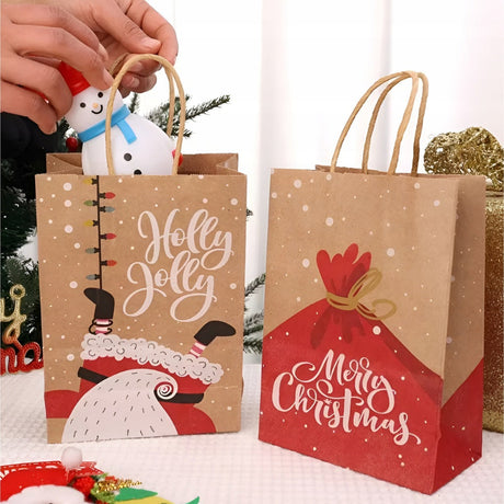 Papiertüte mit gedrehtem Henkel 210x80x150mm braun Weihnachtsmuster 4St.