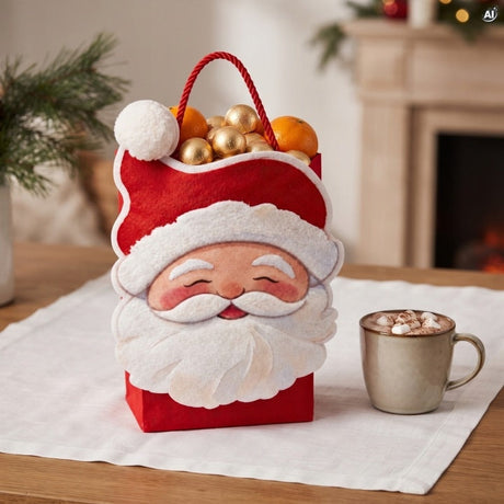 Weihnachts-Papiertragetasche mit roter Kordel 23+9,5x26,5 cm, Weihnachtsmann, 3 Stück