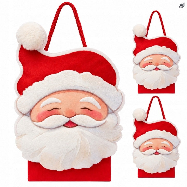 Weihnachts-Papiertragetasche mit roter Kordel 23+9,5x26,5 cm, Weihnachtsmann, 3 Stück