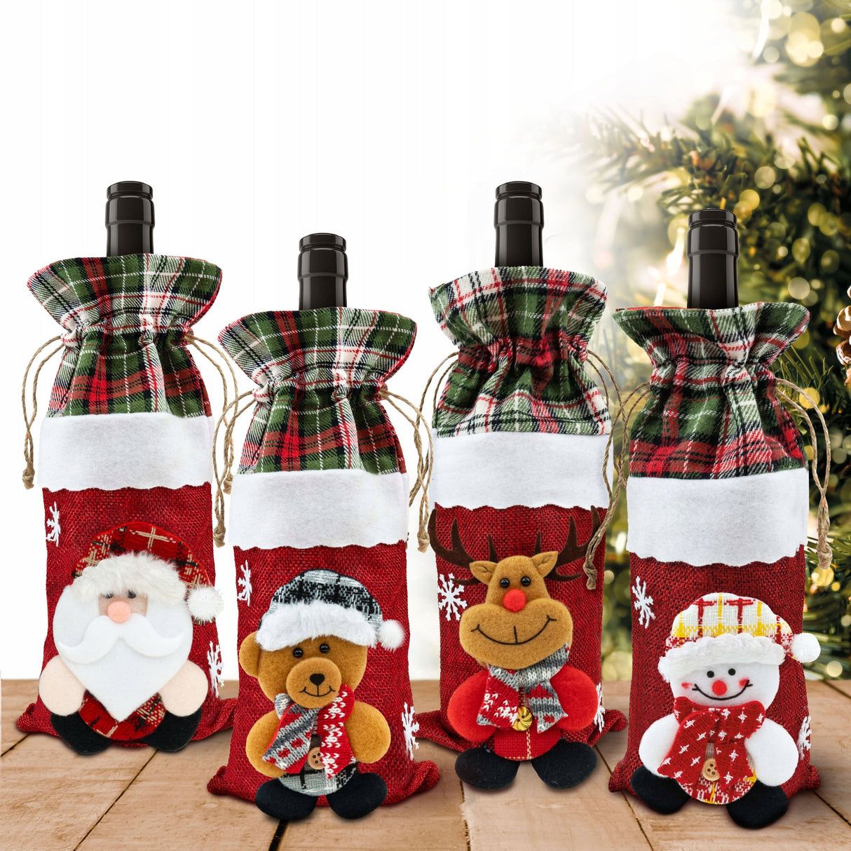Weihnachtliches Flaschenhüllen-Set 4-tlg.