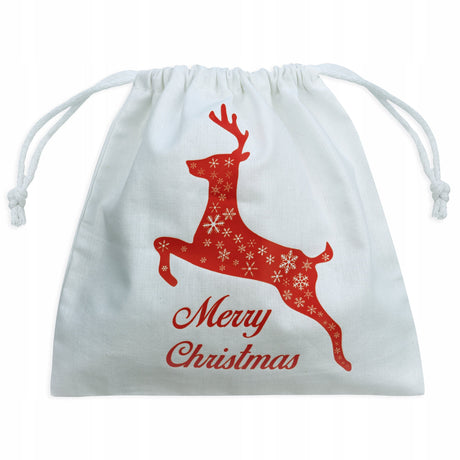 Weihnachts-Baumwollbeutel 210x200mm weiß mit Rentier-Aufdruck