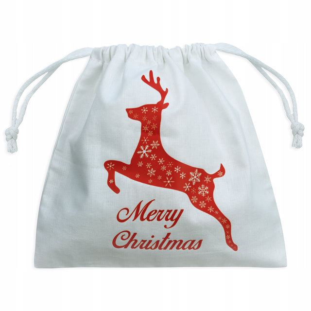 Weihnachts-Baumwollbeutel 210x200mm weiß mit Rentier-Aufdruck