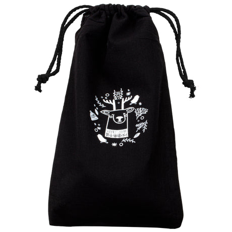 Weihnachts-Baumwolltasche 180x320mm Schwarz mit Rentier-Aufdruck