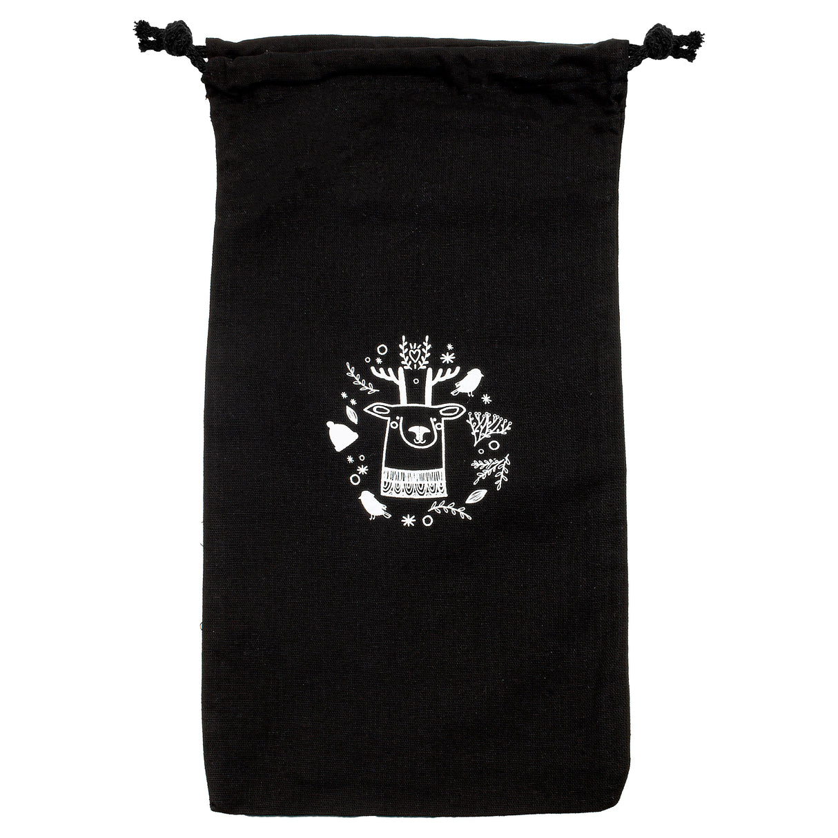 Weihnachts-Baumwolltasche 180x320mm Schwarz mit Rentier-Aufdruck