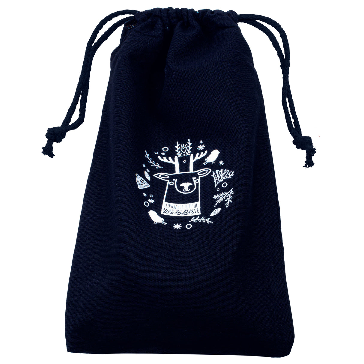 Weihnachts-Baumwolltasche 150x200mm Marineblau mit Rentier-Print