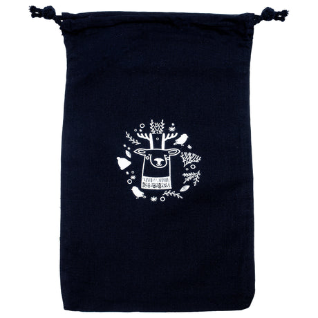 Weihnachts-Baumwolltasche 150x200mm Marineblau mit Rentier-Print