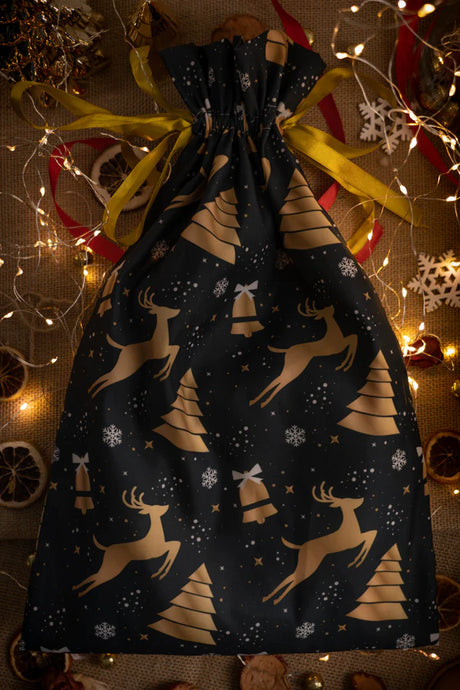 Polyester-Weihnachtsbeutel 20x35cm SCHWARZE WEIHNACHTEN RENTIER