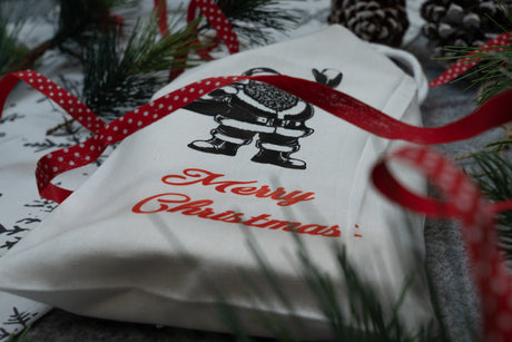 Weihnachts-Baumwolltasche 180x350mm Weiß mit Weihnachtsmann-Aufdruck