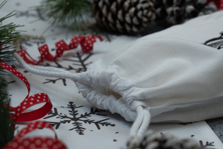 Weihnachts-Baumwolltasche 180x350mm Weiß mit Weihnachtsmann-Aufdruck