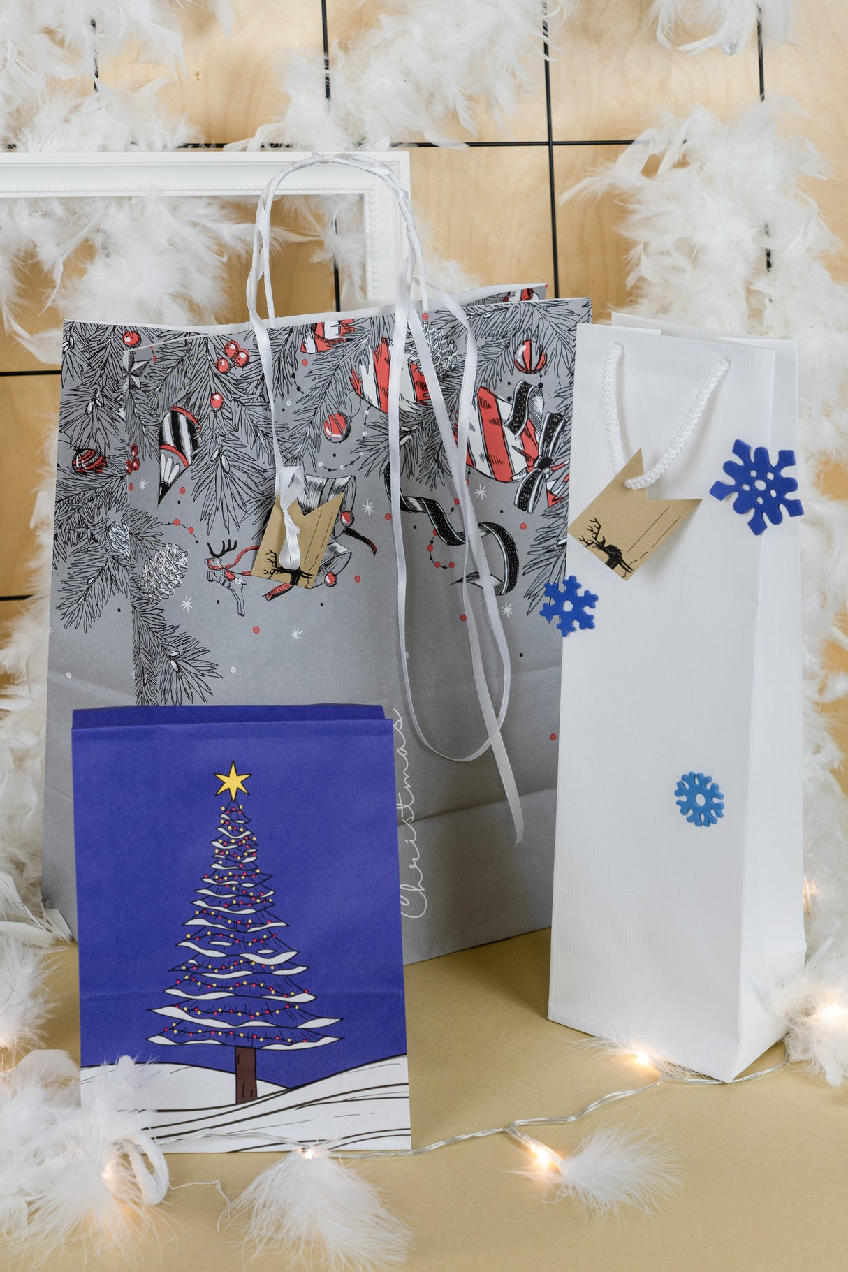 Set Weihnachtsgeschenktüten MARINEBLAU UND GRAU