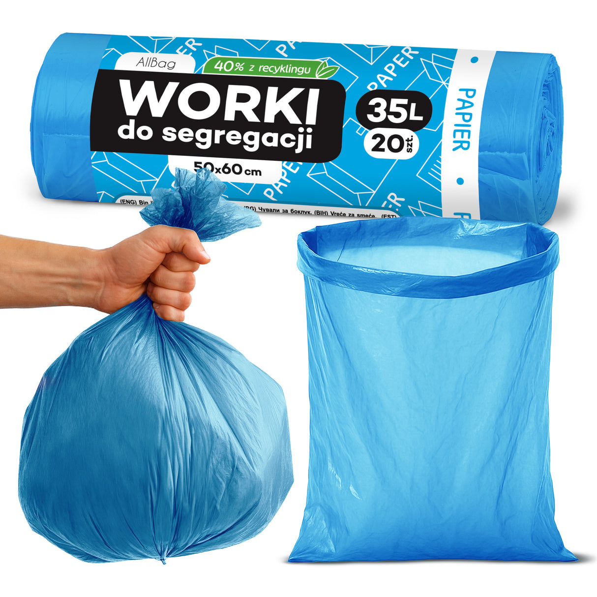 Blaue Recycelte Müllbeutel 35L