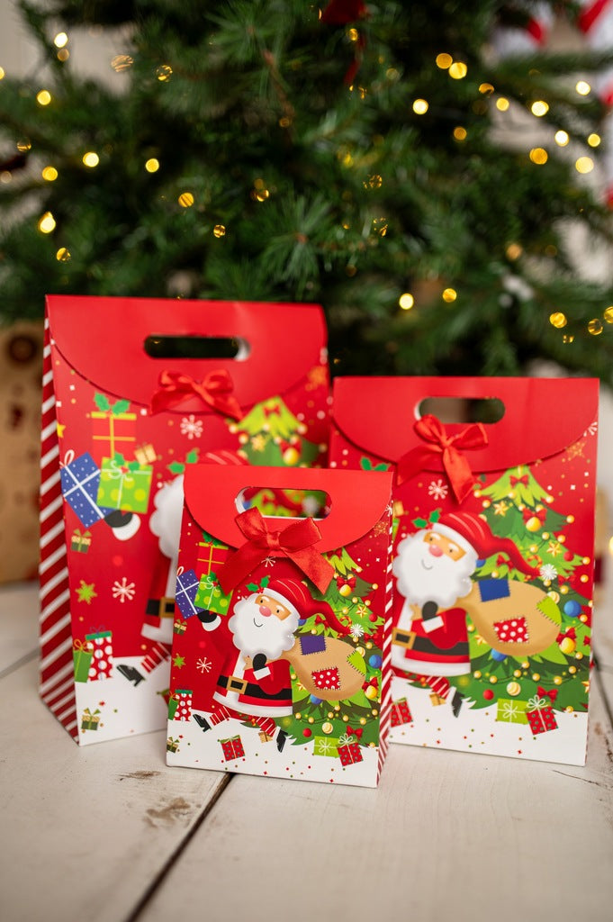 Weihnachts-Geschenktüten Weihnachtsmann mit Klettverschluss, 3 Größen, 3 Stück