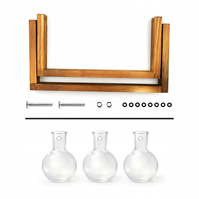 Hydroponik-Glasvasen mit Holzständer für Pflanzen