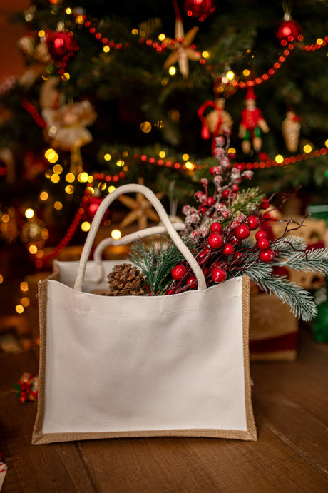 Braun-weiße Jutetasche 320x210x130mm